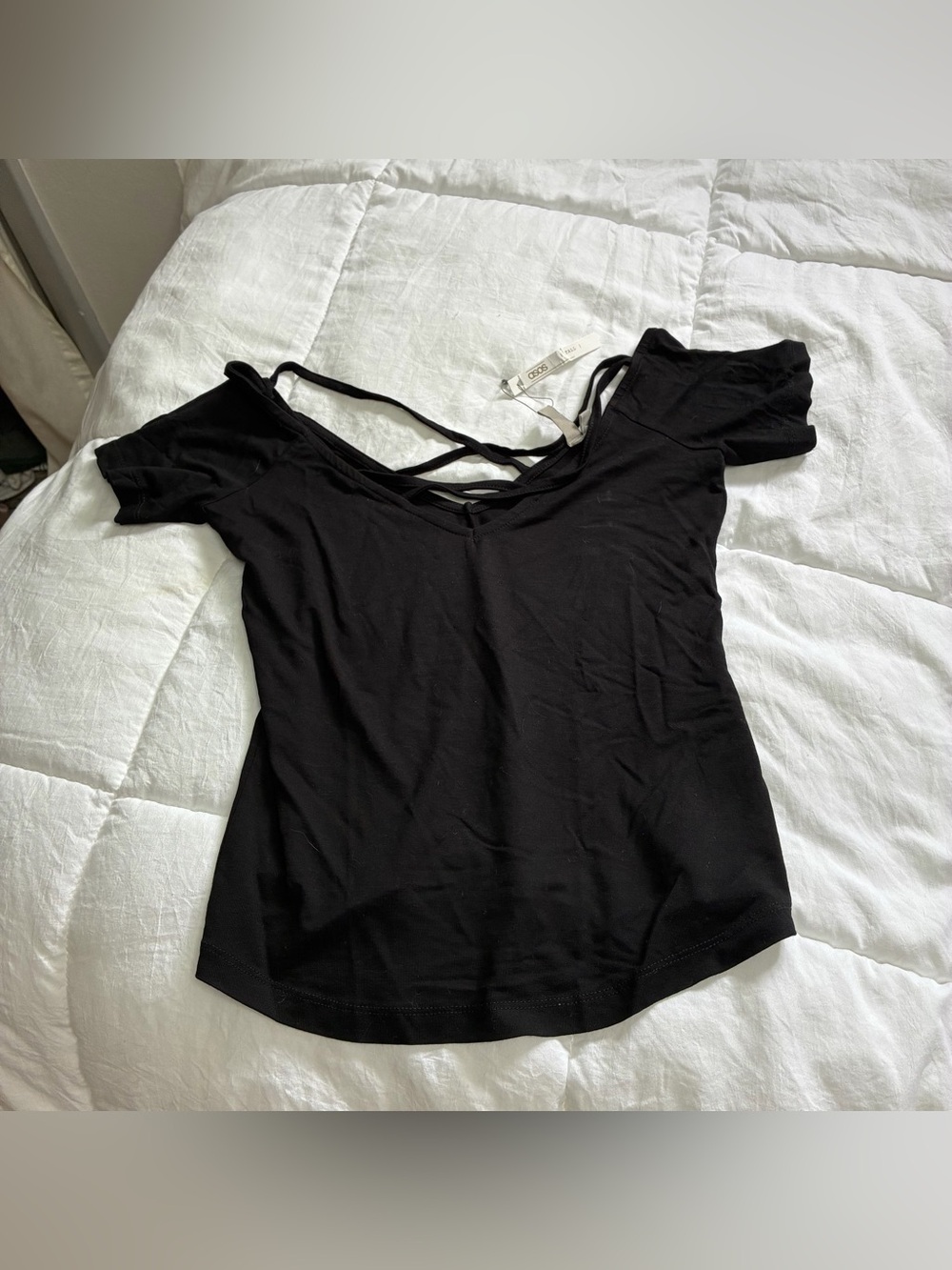 New ASOS Black V-Neck Criss-Cross T-Shirt